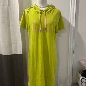 Calvin Klein Bright Green Hooded Dress with Pink Logo
